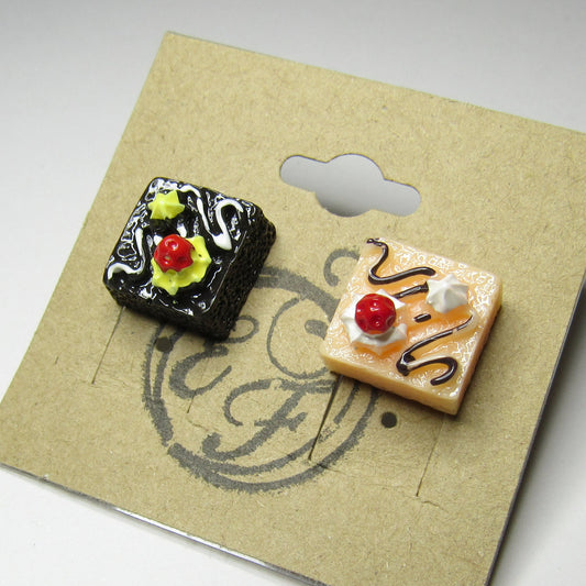 Square Cake Petits Fours Kawaii Stud Earrings