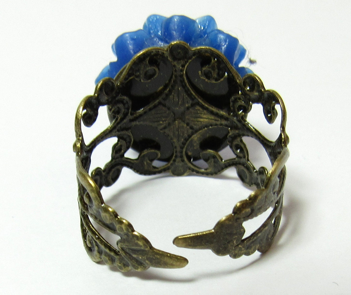 Victorian-Inspired Blue Mum Filigree Brass Adjustable Ring
