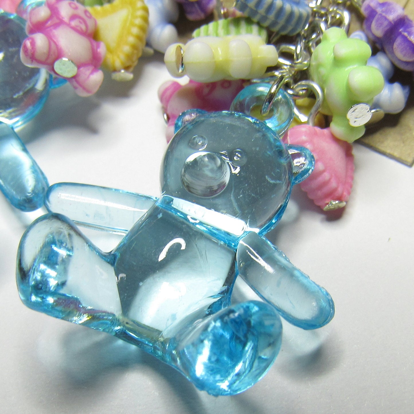 Kawaii Raver Kandi Blue Bear and Heart Cluster Earrings