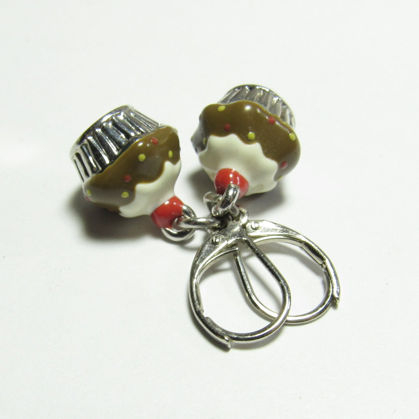 OOAK Silver and Enamel Cupcake Earrings