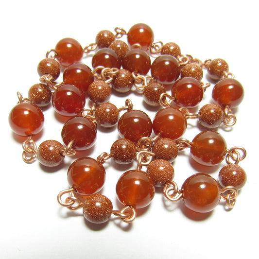 Carnelian Goldstone and Copper Beaded Chain Necklace