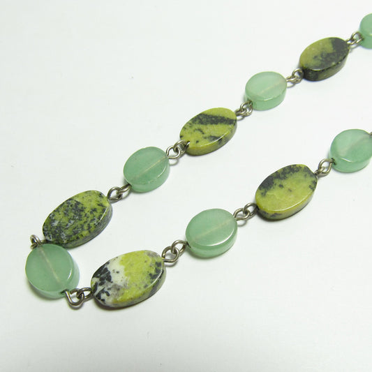 Green Aventurine and Serpentine Oval Beaded Chain Necklace
