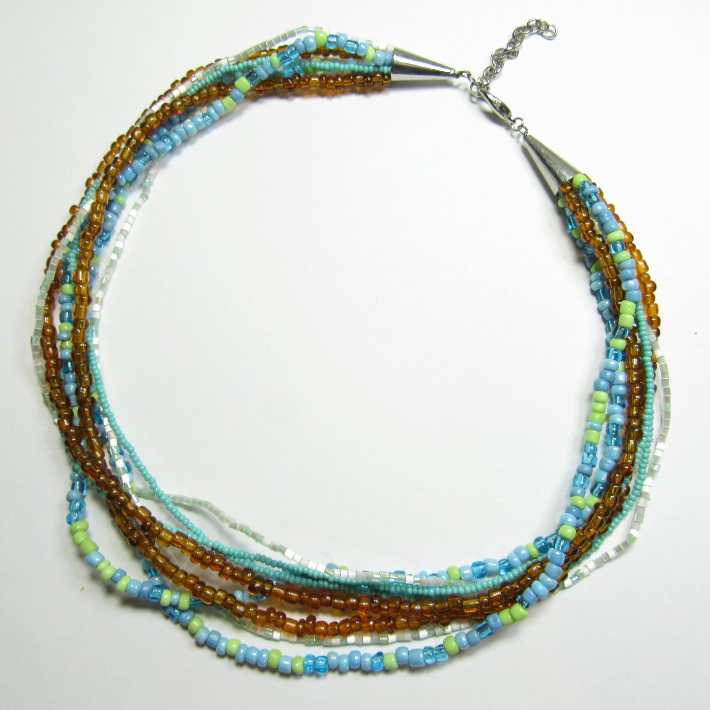 OOAK Turquoise, Green and Brown Czech Glass Multi Strand Necklace