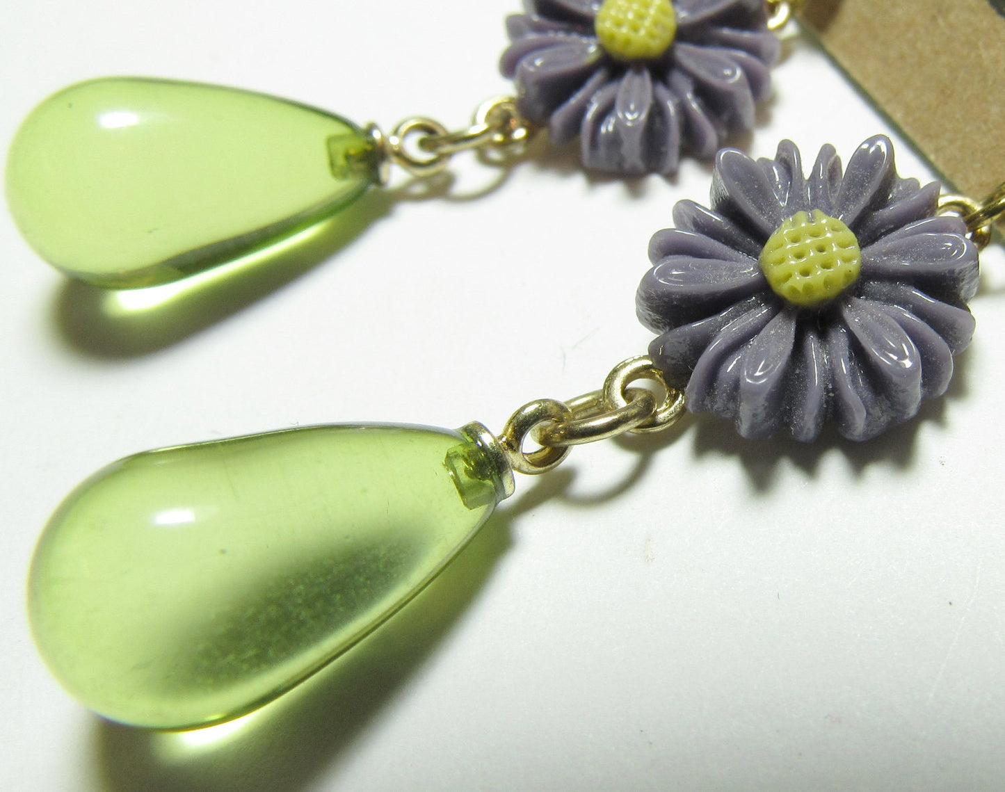 OOAK Purple & Green Daisy Teardrop Earrings