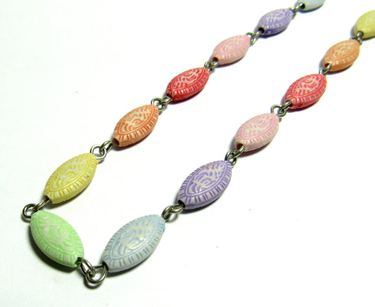 Acrylic Rainbow Embossed Pointed Oval Bead Chain Necklace