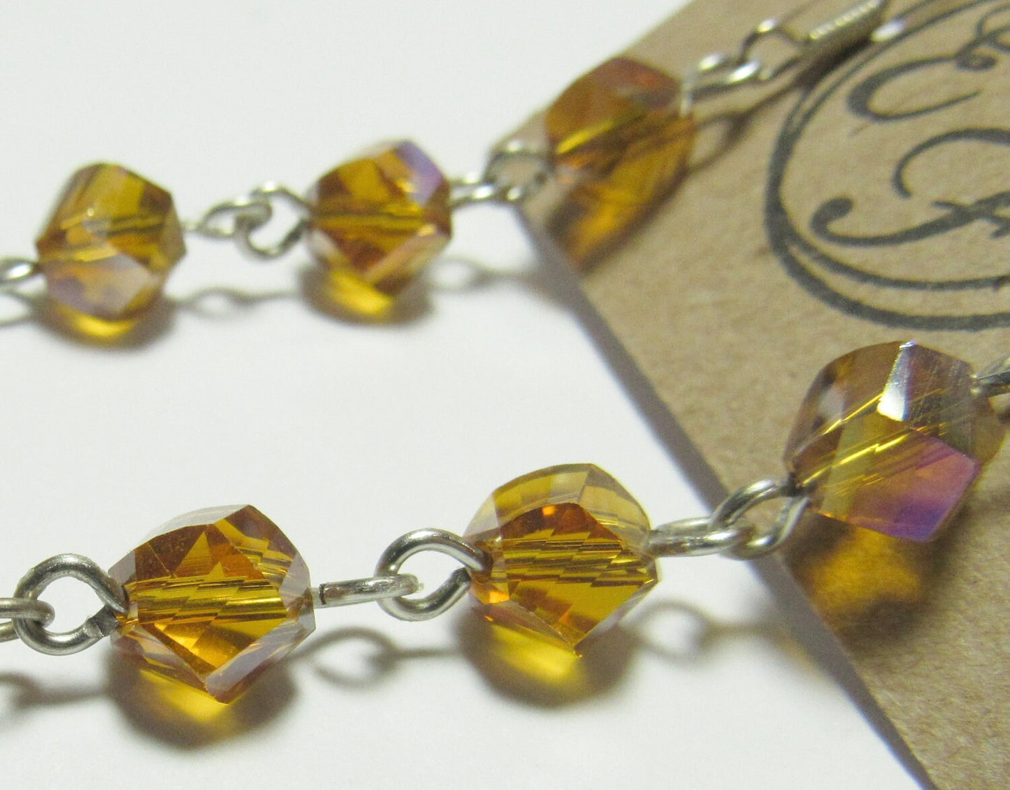 Amber Faceted Coated Crystal Dangle Earrings