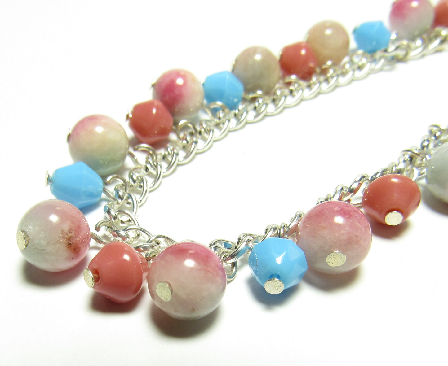 OOAK Pink and Blue Quartz, Crystal and Czech Glass Bracelet
