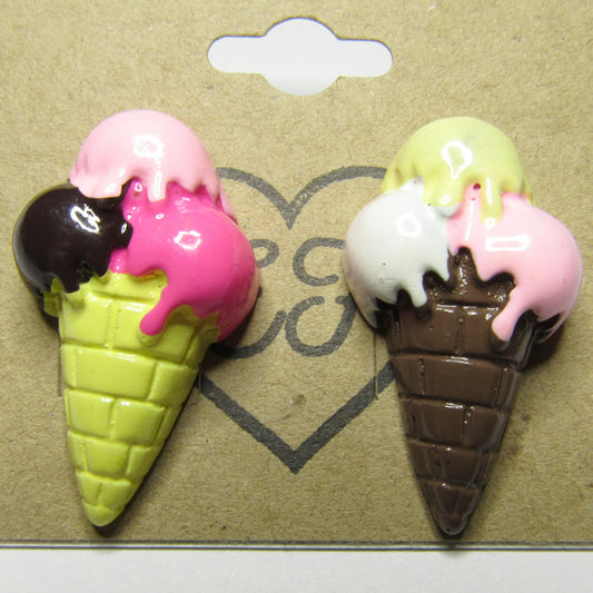 Brown and Yellow Kawaii Ice Cream Cone Stud Earrings