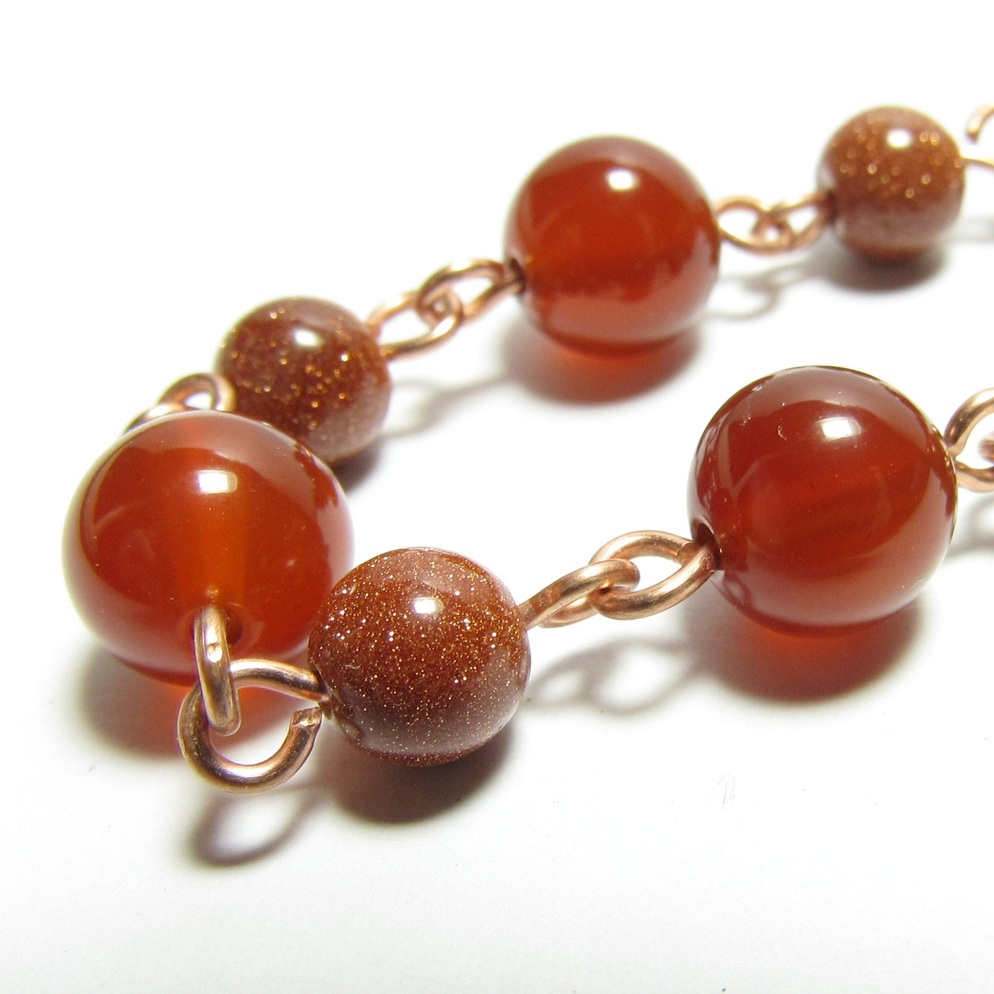 Carnelian Goldstone and Copper Beaded Chain Necklace