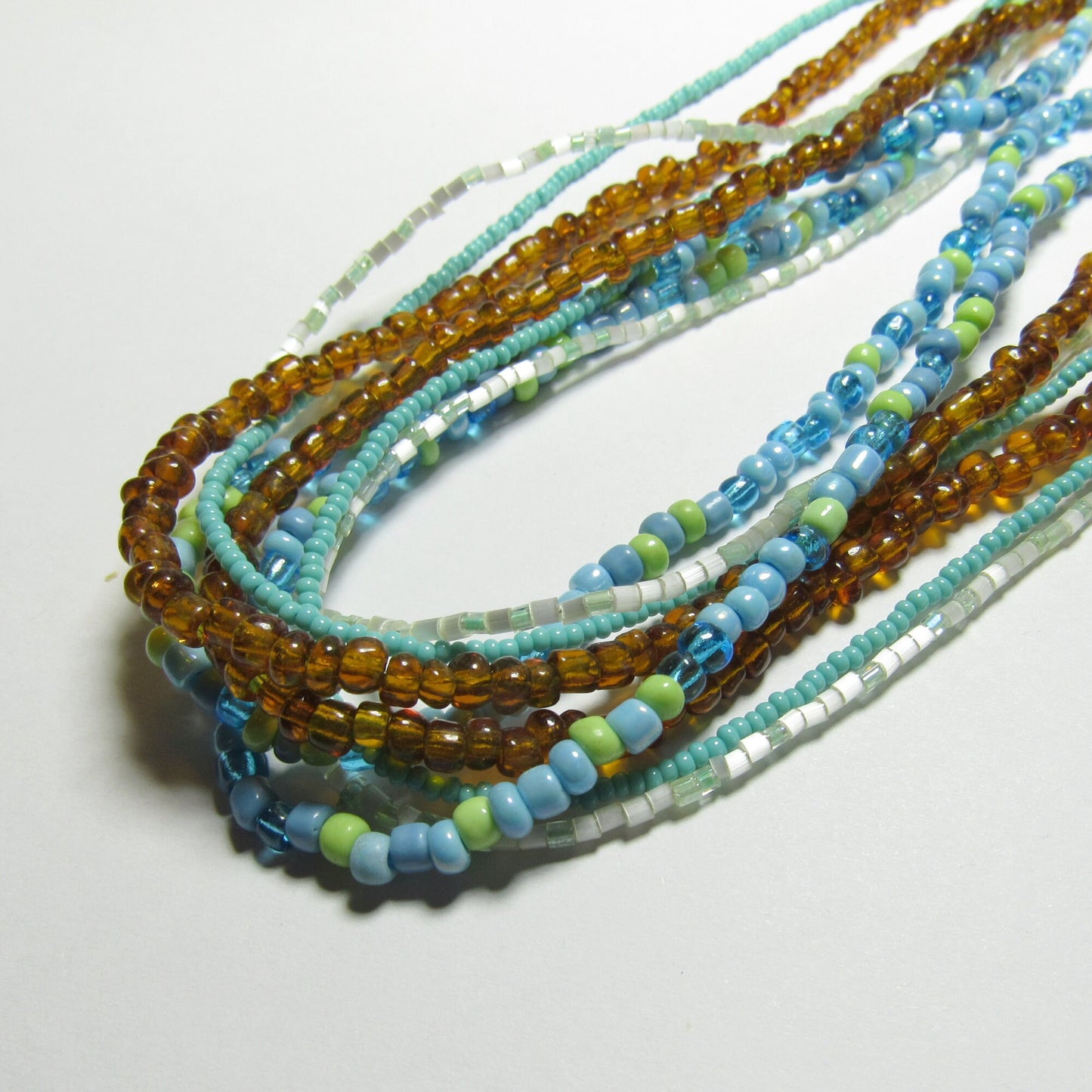 OOAK Turquoise, Green and Brown Czech Glass Multi Strand Necklace