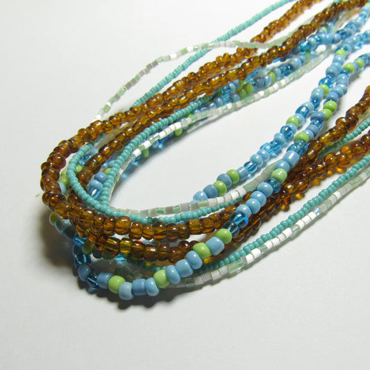OOAK Turquoise, Green and Brown Czech Glass Multi Strand Necklace