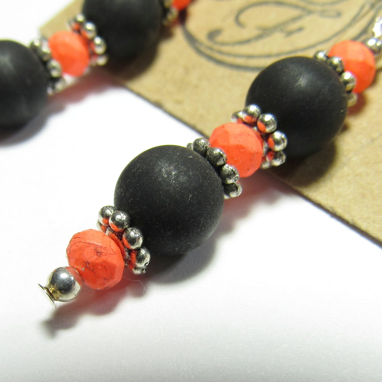 OOAK Neon Orange, Black and Silver Earrings