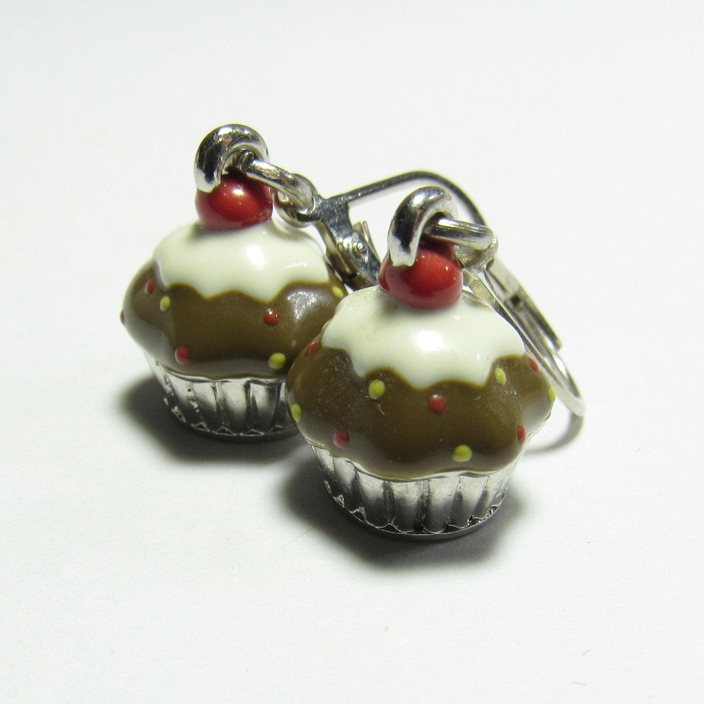 OOAK Silver and Enamel Cupcake Earrings