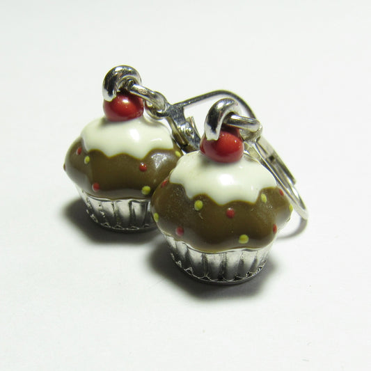 OOAK Silver and Enamel Cupcake Earrings