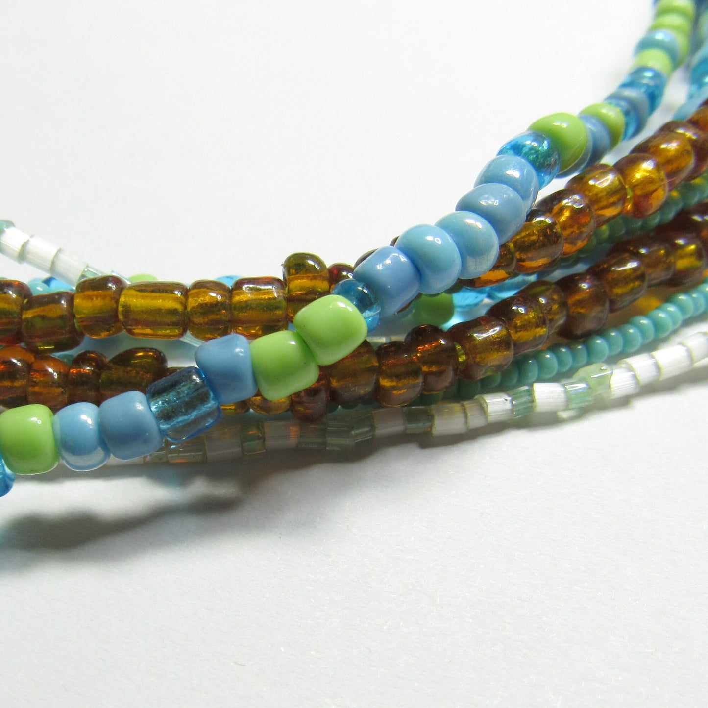 OOAK Turquoise, Green and Brown Czech Glass Multi Strand Necklace