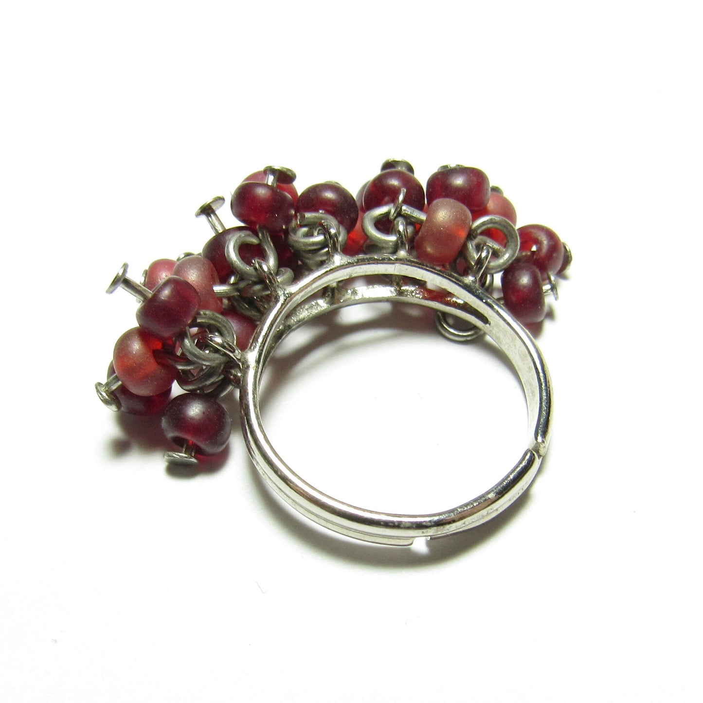 OOAK Maroon Czech Glass and Silver Cluster Adjustable Ring