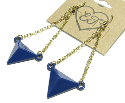 OOAK Royal Blue Triangle and Gold Chain Geometric Earrings