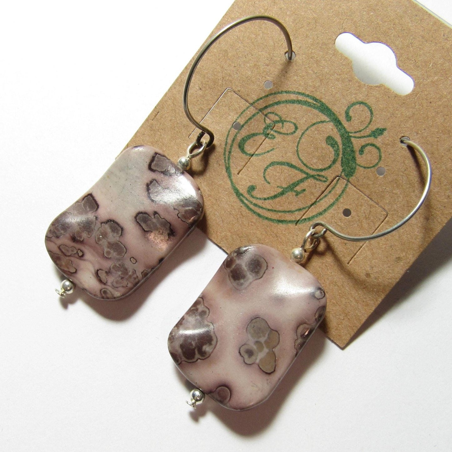 OOAK Wavy Rectangle Coffee Bean Jasper Stone Earrings