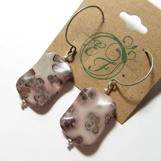 OOAK Wavy Rectangle Coffee Bean Jasper Stone Earrings