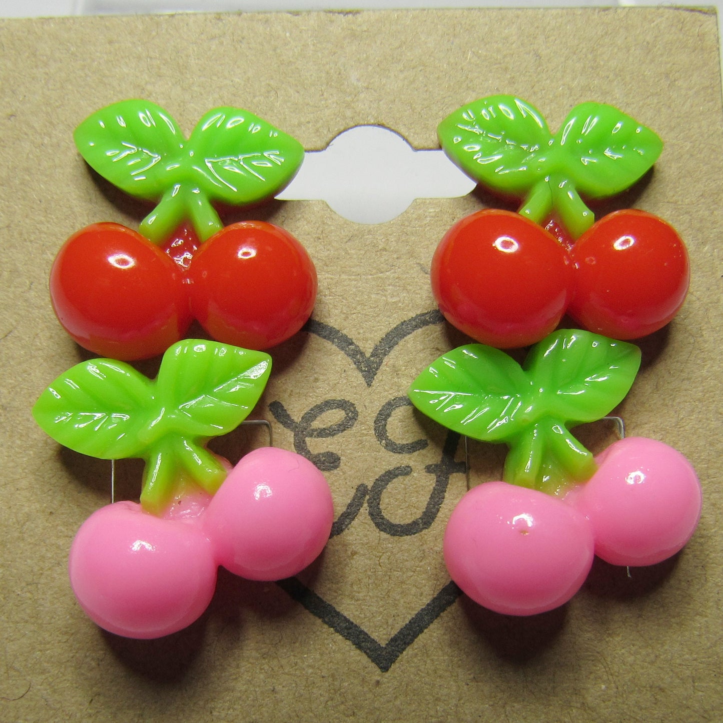 Pink and Red Cherry Stud Earrings Set
