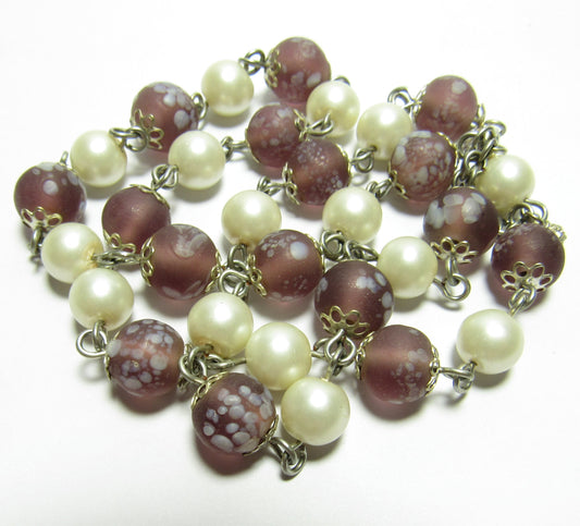 OOAK Speckled Purple and Pearl Czech Glass Beaded Chain Necklace