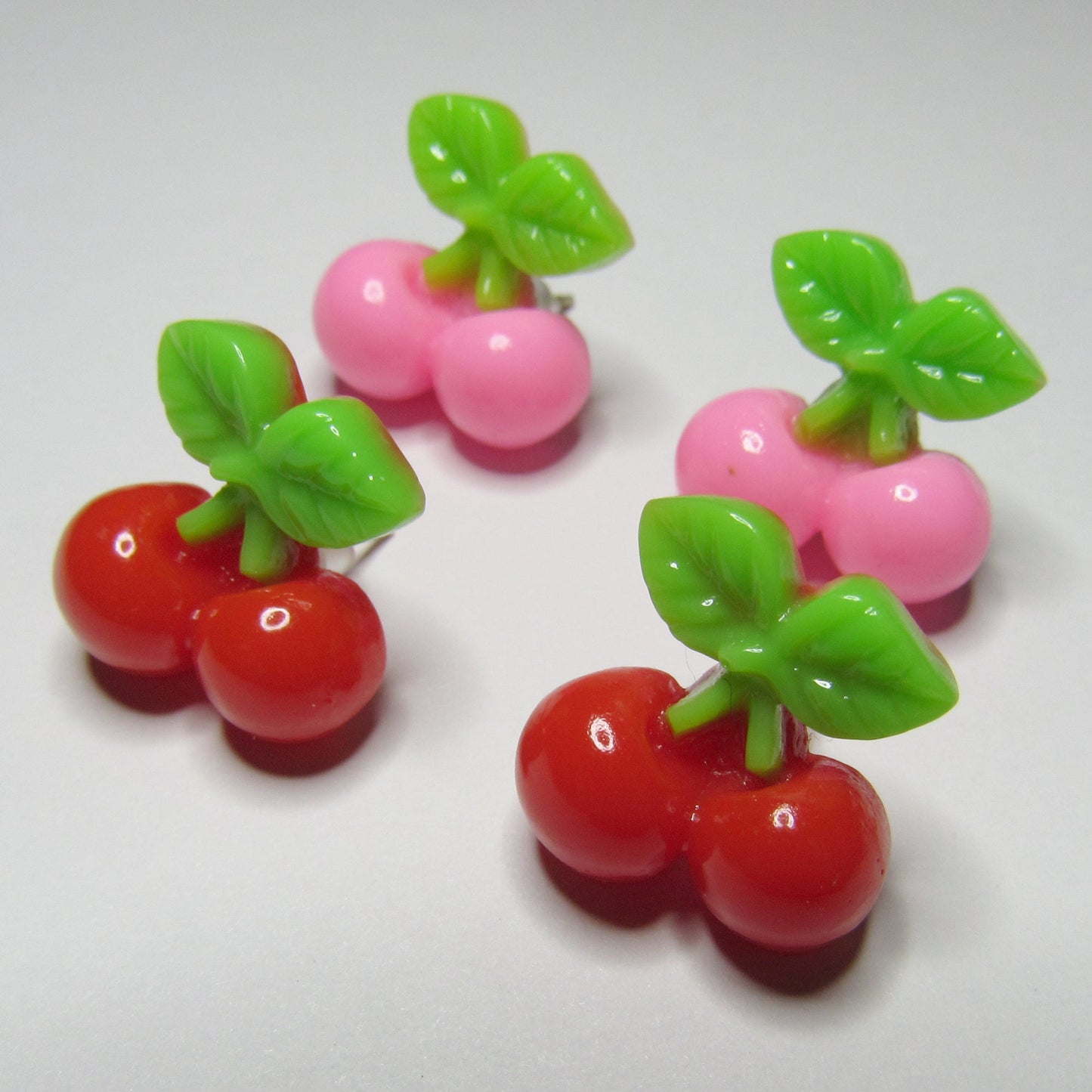 Pink and Red Cherry Stud Earrings Set