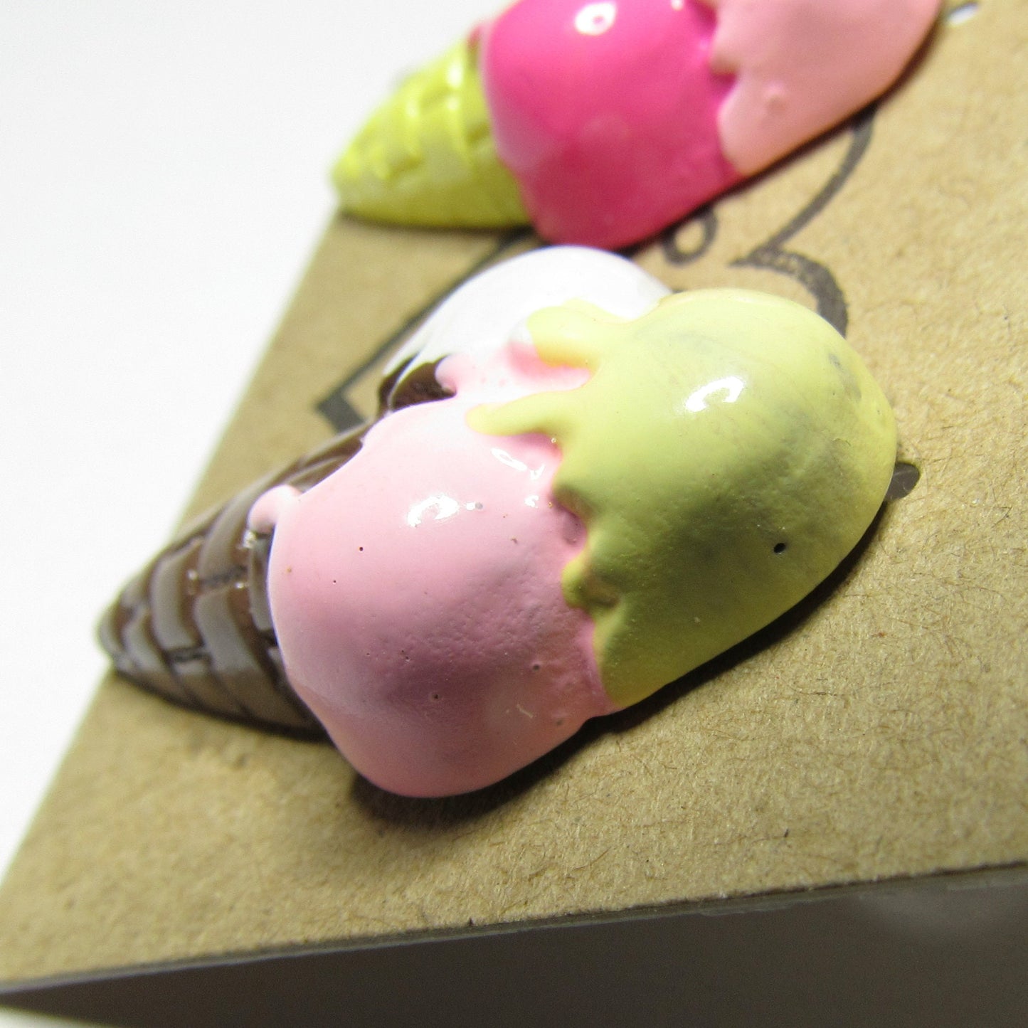 Brown and Yellow Kawaii Ice Cream Cone Stud Earrings