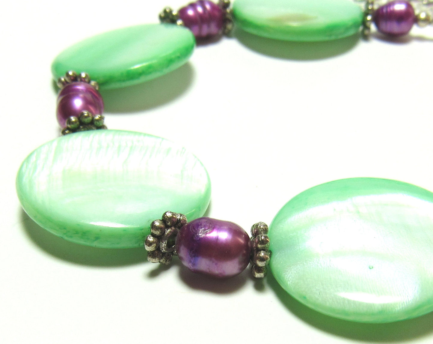 OOAK Green and Magenta Pearl and Mother of Pearl Bracelet