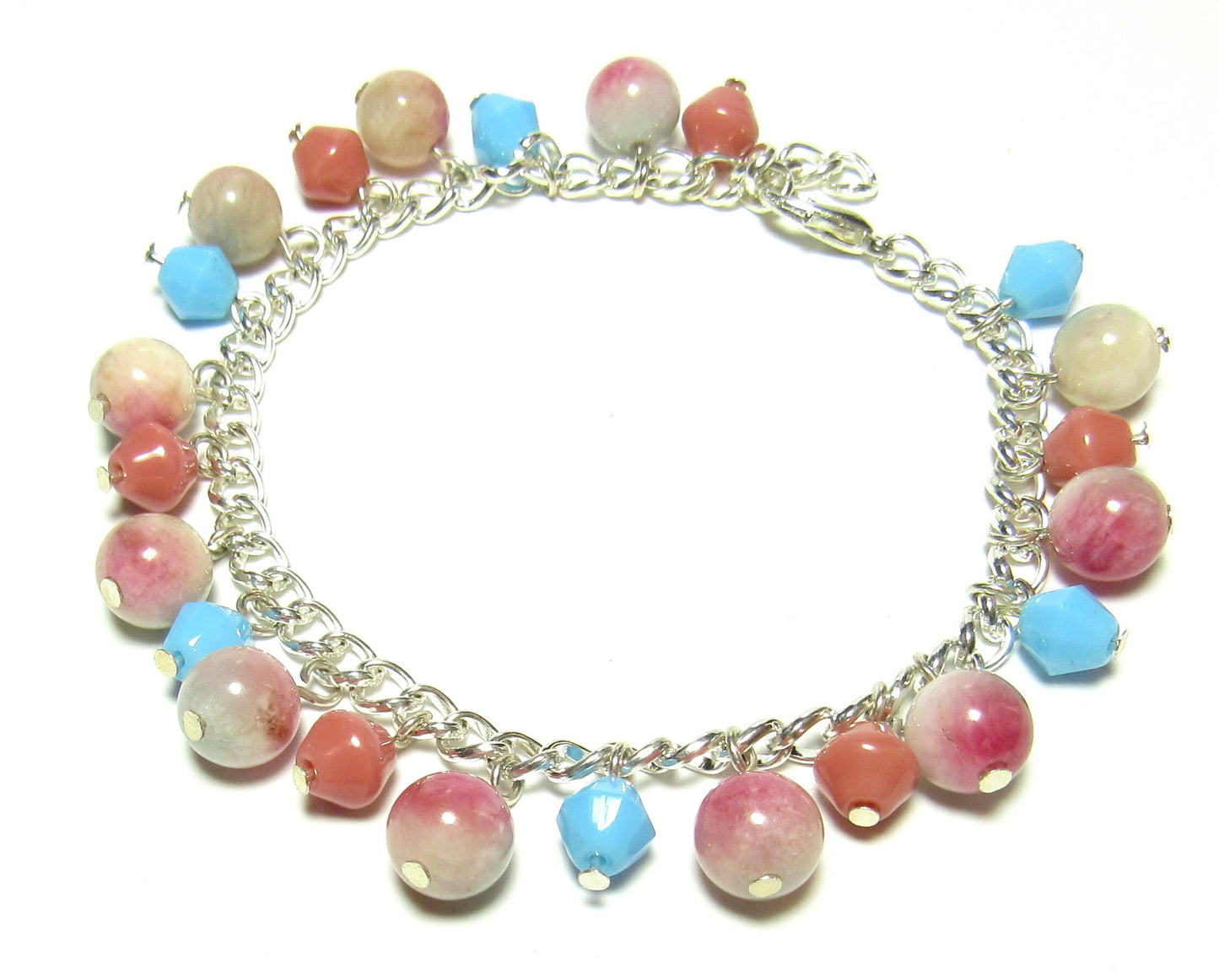 OOAK Pink and Blue Quartz, Crystal and Czech Glass Bracelet
