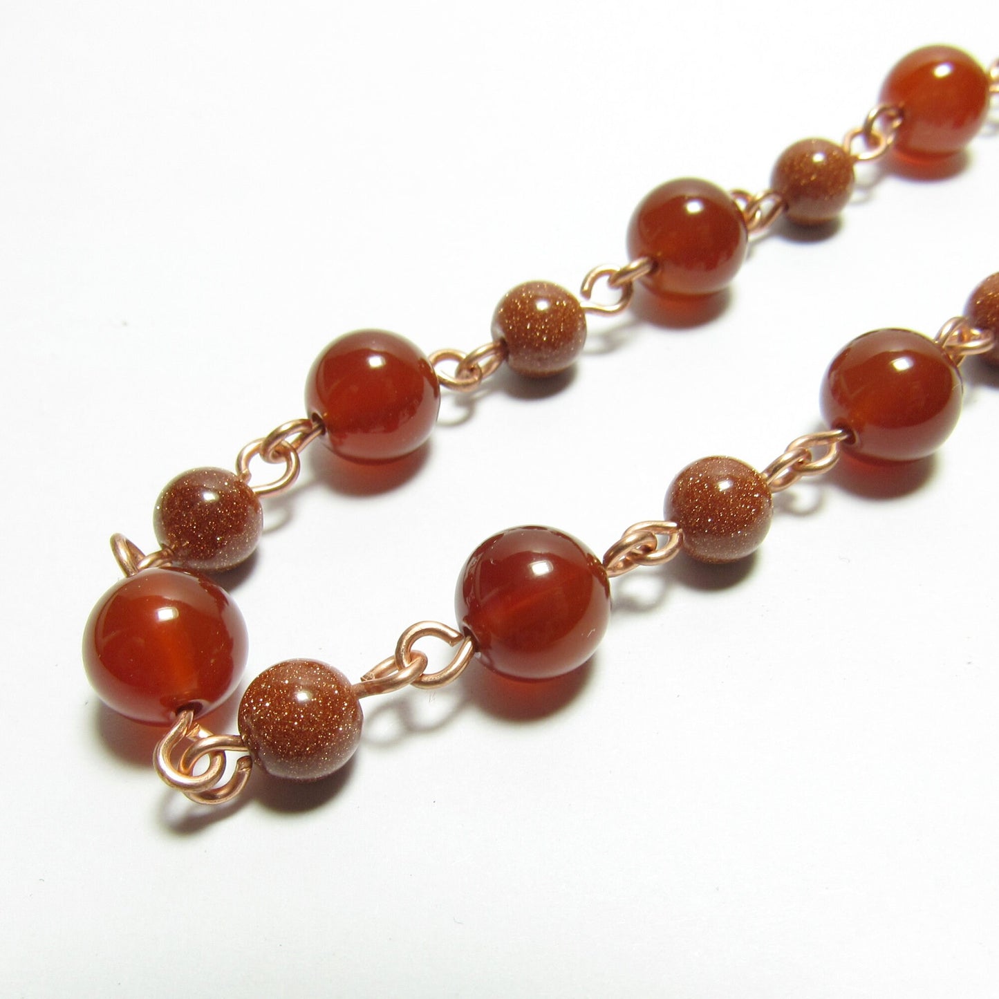 Carnelian Goldstone and Copper Beaded Chain Necklace