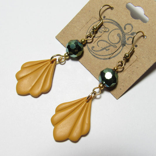 OOAK Yellow Clay and Metallic Green Glass Art Deco Earrings