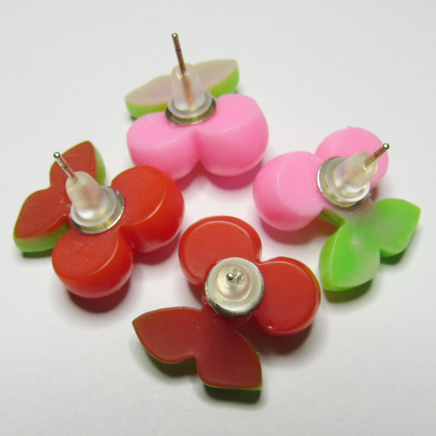 Pink and Red Cherry Stud Earrings Set