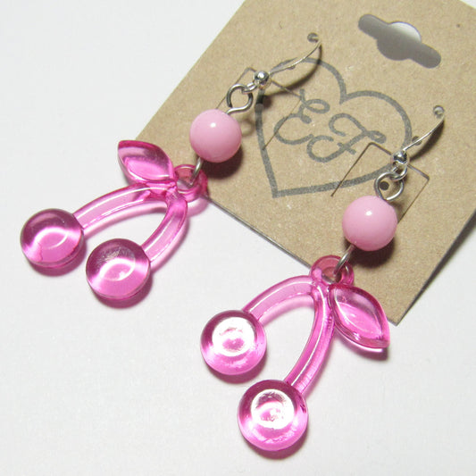 Kawaii Decora Pink Cherry Dangle Earrings