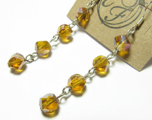 Amber Faceted Coated Crystal Dangle Earrings