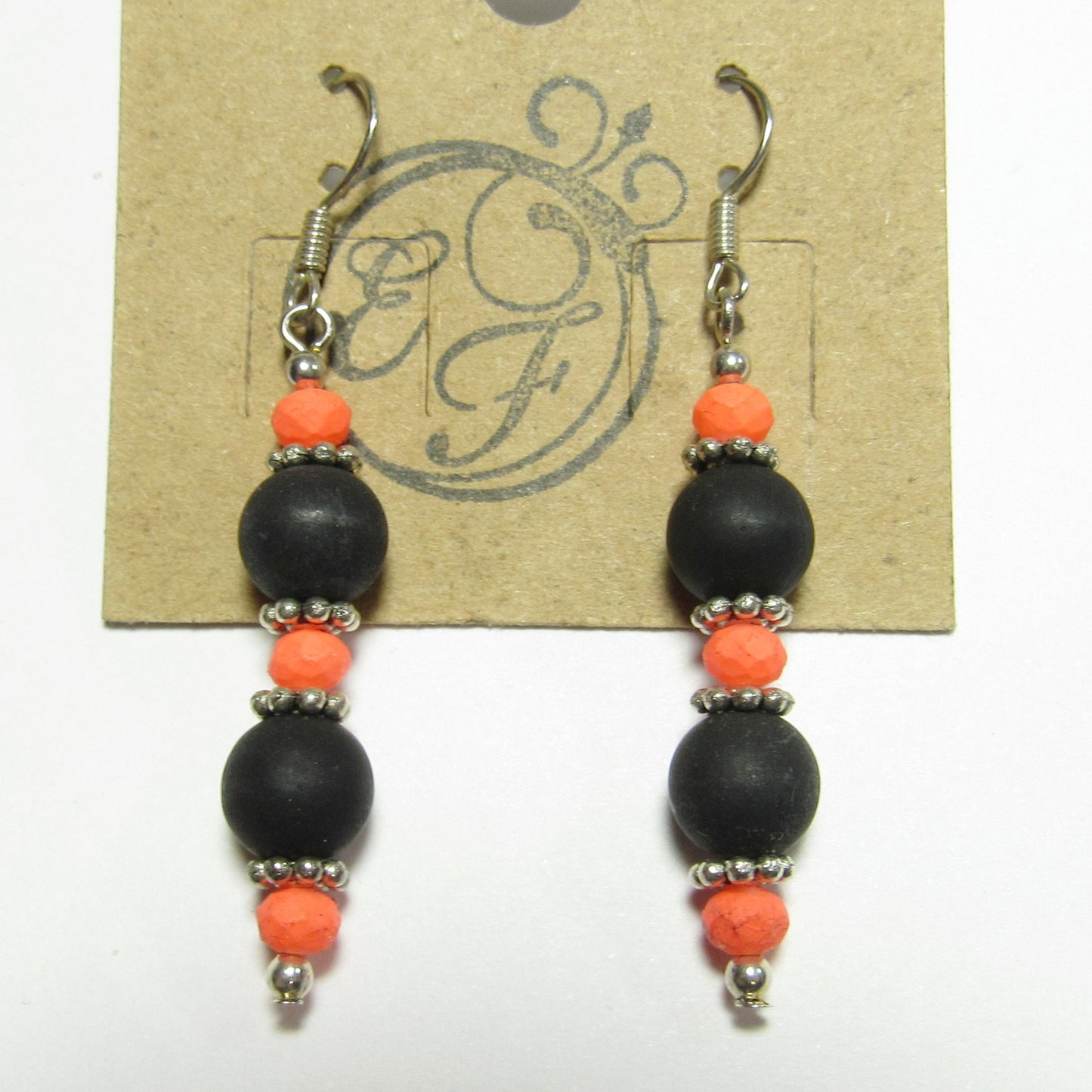 OOAK Neon Orange, Black and Silver Earrings