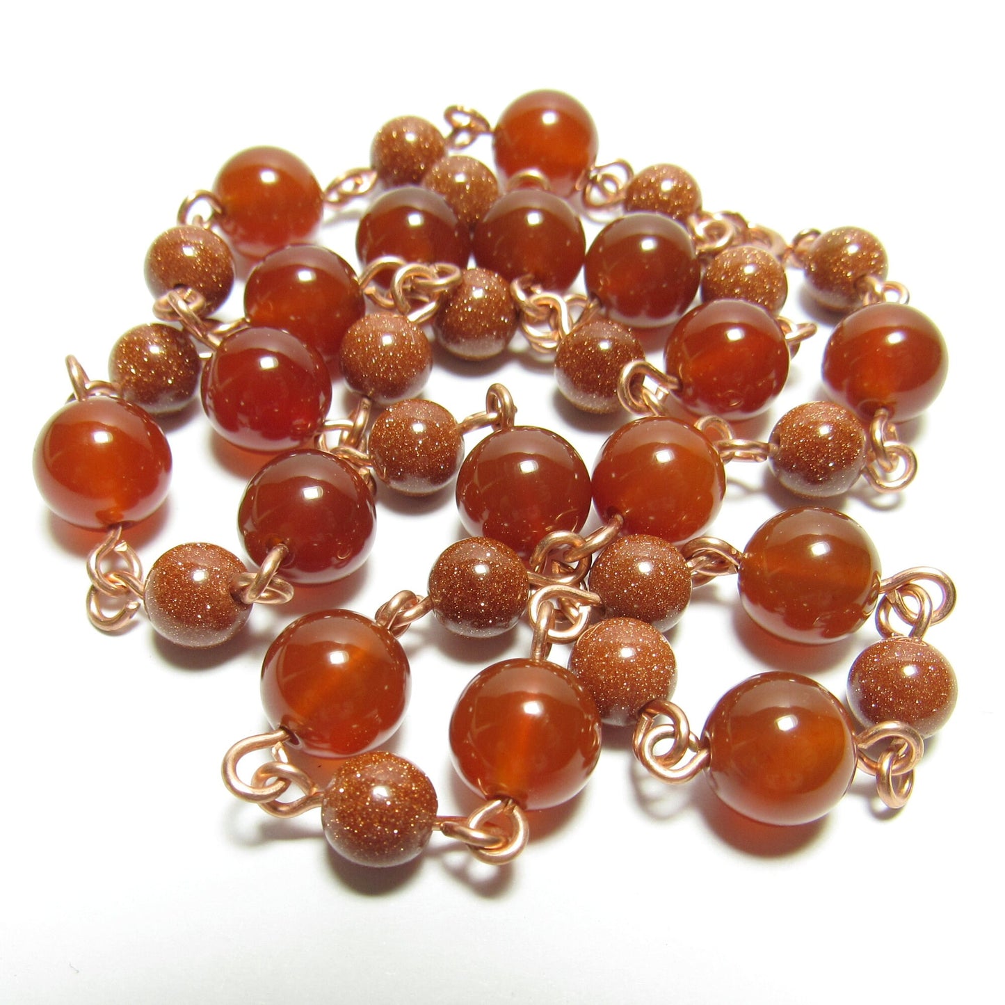 Carnelian Goldstone and Copper Beaded Chain Necklace