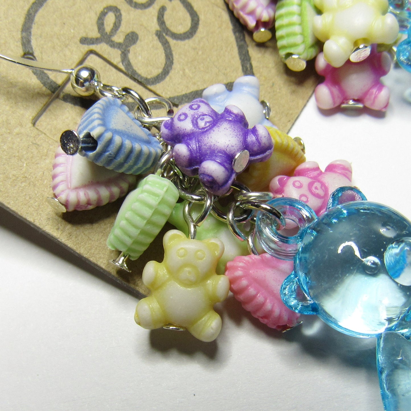 Kawaii Raver Kandi Blue Bear and Heart Cluster Earrings