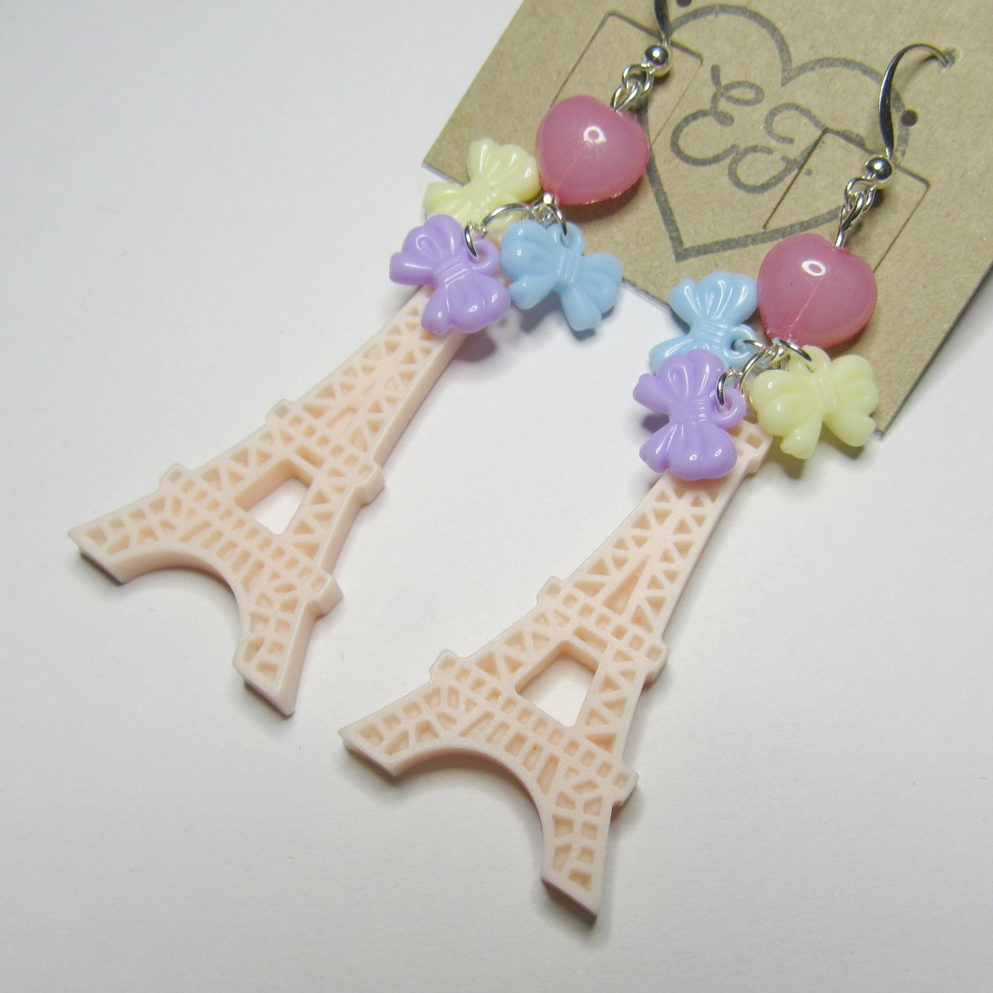 OOAK Kawaii Decora Eiffel Tower Bow & Heart Earrings