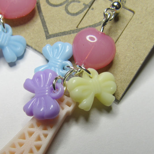 OOAK Kawaii Decora Eiffel Tower Bow & Heart Earrings