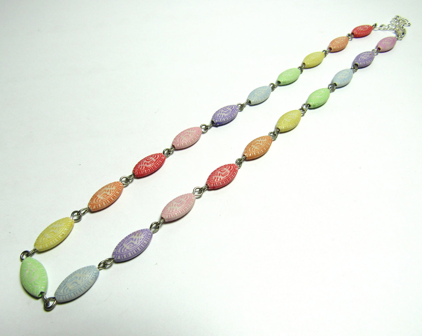 Acrylic Rainbow Embossed Pointed Oval Bead Chain Necklace