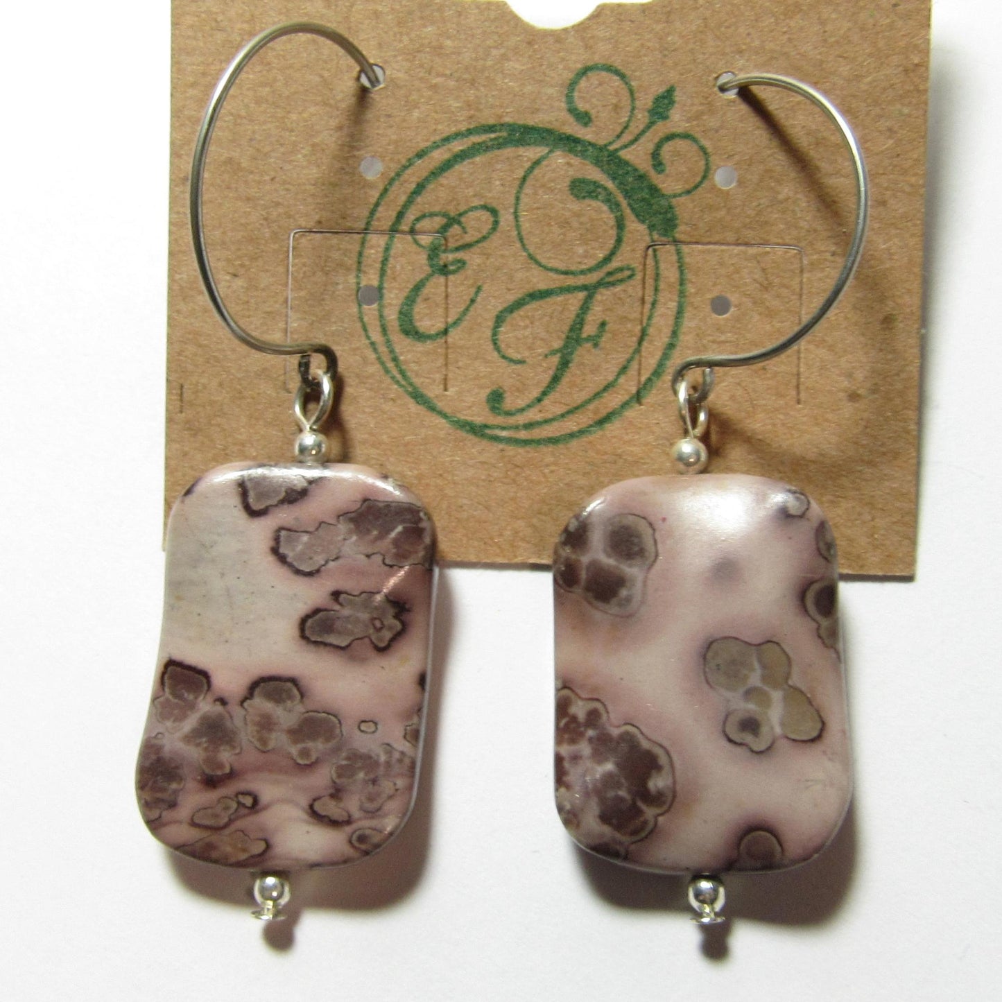 OOAK Wavy Rectangle Coffee Bean Jasper Stone Earrings