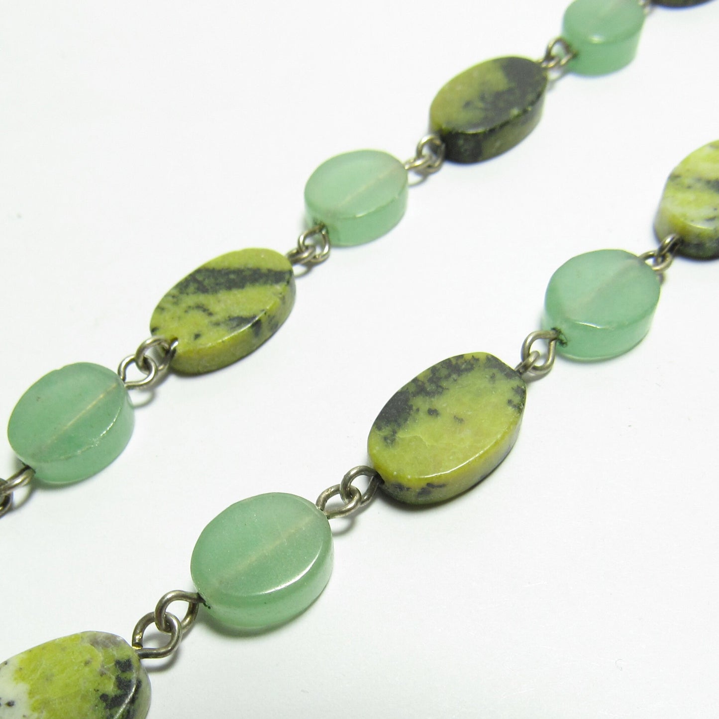 Green Aventurine and Serpentine Oval Beaded Chain Necklace