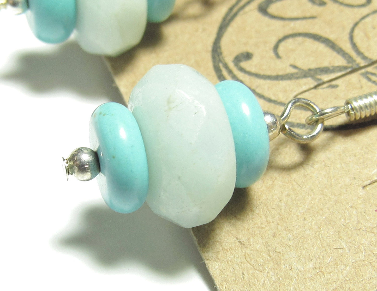 OOAK Faceted Amazonite, Turquoise and Silver Earrings