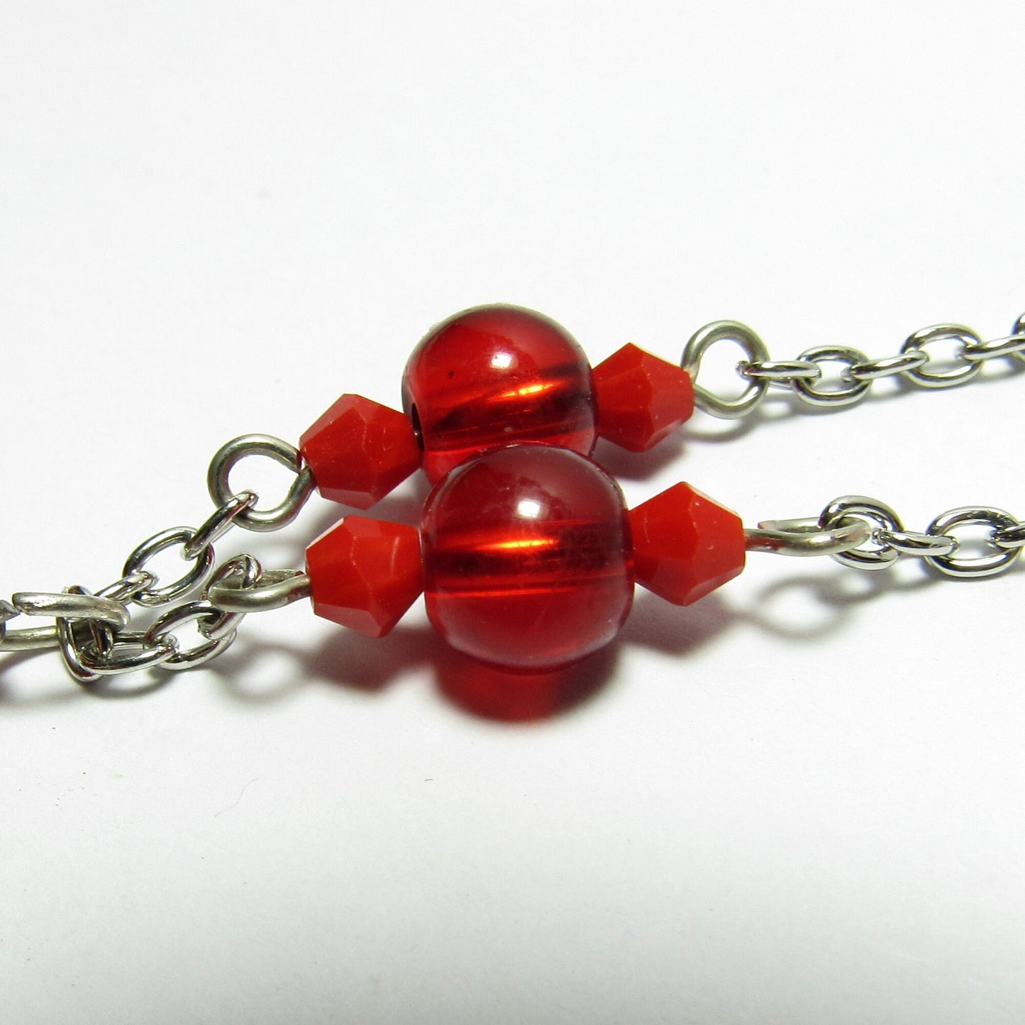 OOAK Red Howlite Star, Czech Glass Flower and Crystal Chain Necklace