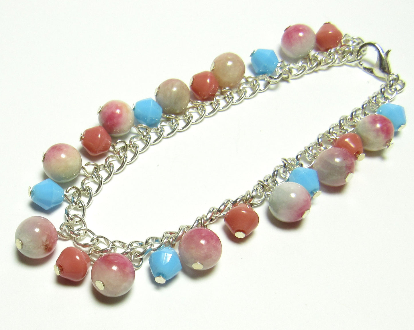OOAK Pink and Blue Quartz, Crystal and Czech Glass Bracelet