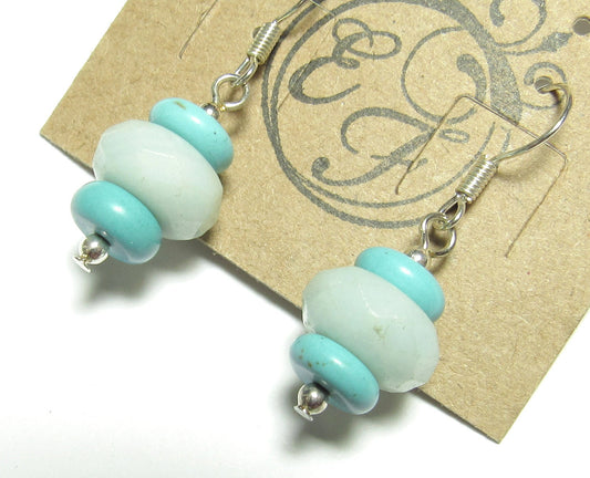 OOAK Faceted Amazonite, Turquoise and Silver Earrings