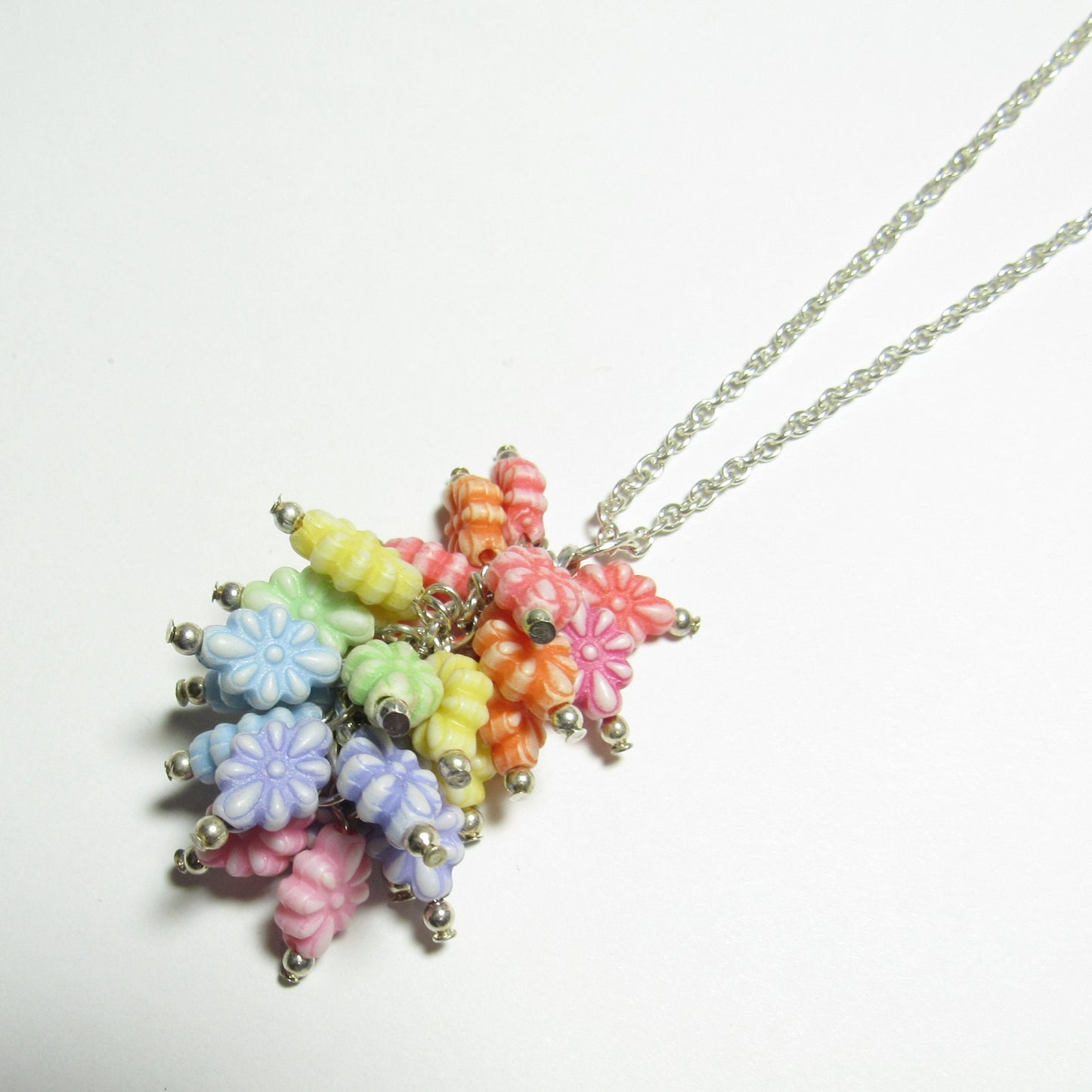 Floral Rainbow Cluster Silver Chain Necklace