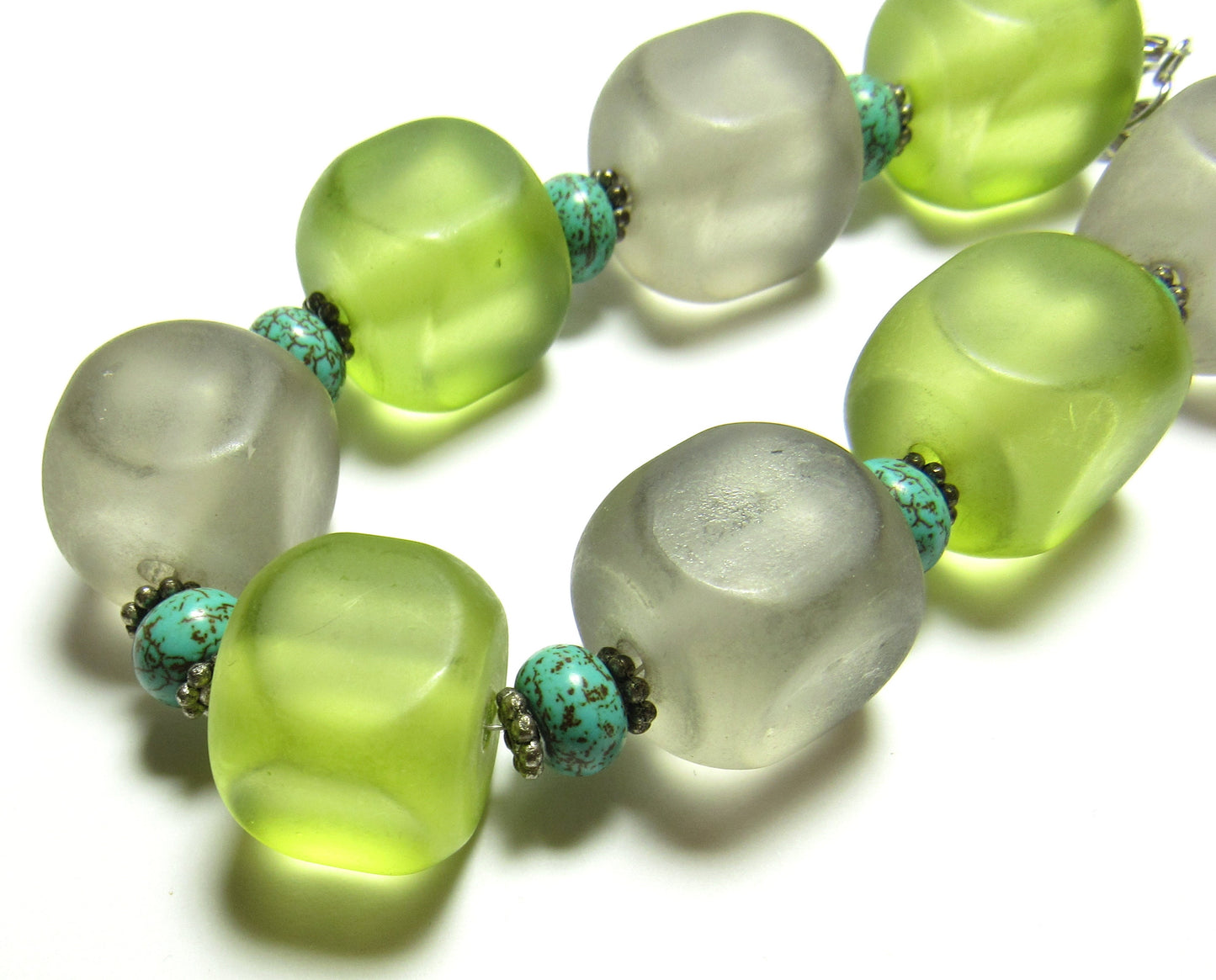 OOAK Turquoise Howlite, Gray and Green Acrylic Cube Geometric Bracelet